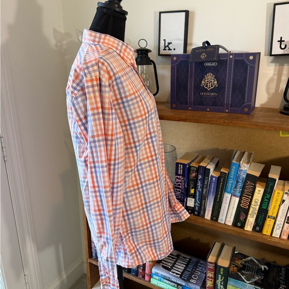 Saddlebred Orange and White Casual Button Down Shirt - Picture 5 of 6